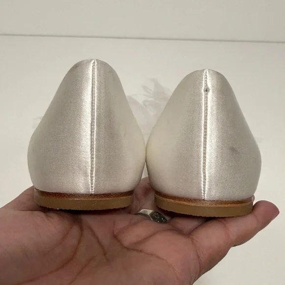 Badgley Mischka Fergie Tulle Pointed Toe Flats in Soft White Satin - Picture 13 of 17